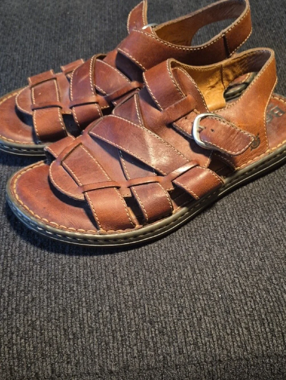 Born Brown Leather Fisherman Sandals with Buckle